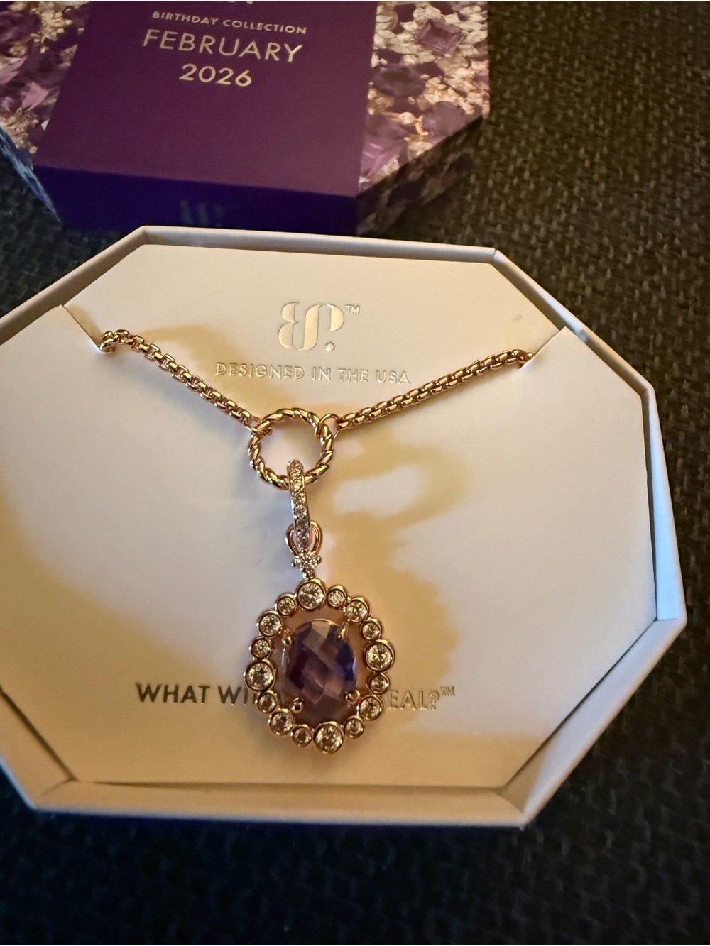 Amethyst Pendant Necklace in Rose Gold by B? (Designed in the USA)